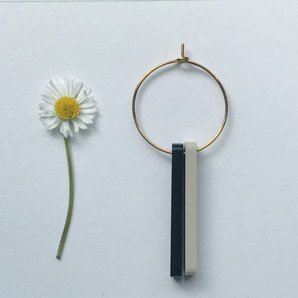 DOUBLE STEM GOLD HOOP - BLACK & STONE