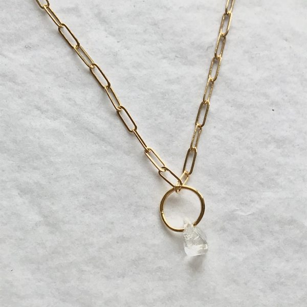 NEW - DROP NECKLACE - GOLD NECKLACE WITH CRYSTAL QUARTZ DROP CHARM